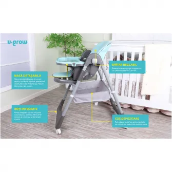 Scaun de masa cu inaltime reglabila, spatar ajustabil in 4 pozitii, pliabil, blue, U-Grow