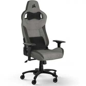 Scaun Gaming Corsair T3 Rush (2023), Textil, suport lombar Memory Foam, tetiera, Gri - Negru