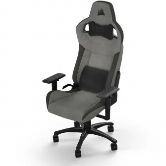 Scaun Gaming Corsair T3 Rush (2023), Textil, suport lombar Memory Foam, tetiera, Gri - Negru