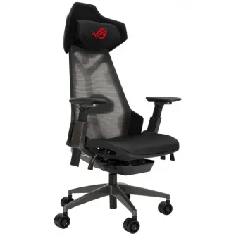 Scaung gaming ASUS ROG DESTRIER ERGO, design Cyborg, panou acustic detasabil, plasa respirabila si spuma PU