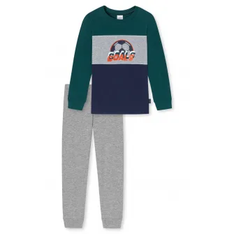 Schiesser, Pijama lunga de bumbac organic, Verde, Gri, 98 CM