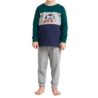 Schiesser, Pijama lunga de bumbac organic, Verde, Gri, 98 CM