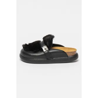 Scholl, Saboti din piele ecologica cu blana sintetica Kendall, Negru, 37