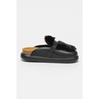 Scholl, Saboti din piele ecologica cu blana sintetica Kendall, Negru, 37