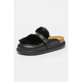 Scholl, Saboti din piele ecologica cu blana sintetica Kendall, Negru, 37