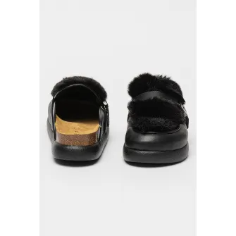 Scholl, Saboti din piele ecologica cu blana sintetica Kendall, Negru, 37
