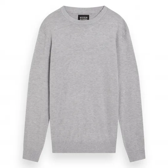 Scotch & Soda, Pulover uni cu decolteu la baza gatului, Gri deschis, L