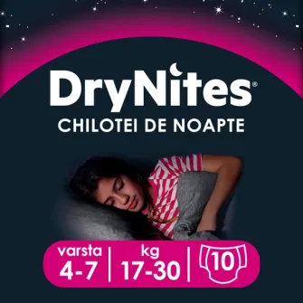 Scutece-chilotel pentru noapte Huggies DryNites 4-7 yrs, Girl, 17-30 kg, 10 buc