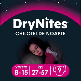 Scutece-chilotel pentru noapte Huggies DryNites 8-15 yrs, Girl, 27-57 kg, 9 buc