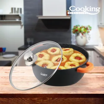 Semioala din aluminiu turnat si capac Dark Line, inductie, 32 cm x 14.5 cm, 10 L