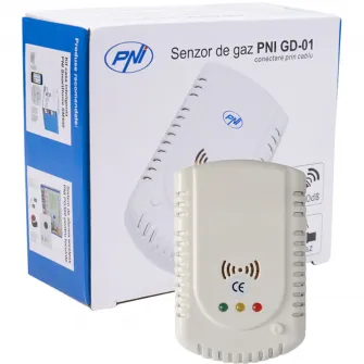 Senzor de gaz PNI GD-01, cu avertizare sonora si luminoasa, pentru GPL, gaze naturale, gaze de huila compatibil cu electrovalva PNI V-02