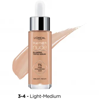 Serum redensificator infuzat cu pigmenti LOreal Paris True Match Nude 3-4 Light Medium, 30 ml