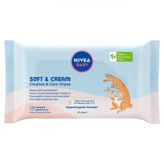 Servetele umede pentru bebelusi Nivea Baby Soft Cream Cleanse Care, 57 buc