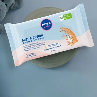 Servetele umede pentru bebelusi Nivea Baby Soft Cream Cleanse Care, 57 buc