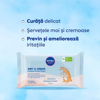 Servetele umede pentru bebelusi Nivea Baby Soft Cream Cleanse Care, 57 buc