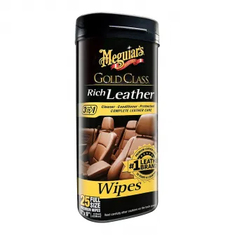 Servetele umede pentru curatare si intretinere piele Meguiars, 25 bucati, 18x23cm, Gold Class Rich Leather Wipes