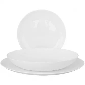 Serviciu de masa 18 piese Dinova, opal alb, forma rotunda (6 farfurii intinse, 6 farfurii adanci, 6 farfurii desert)