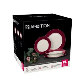 Serviciu de masa Ambition Aura, 18 piese, portelan, rosu