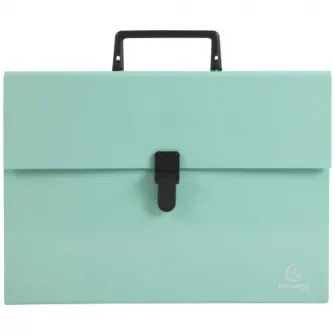 Servieta expandabila Exacompta Aquarel, cu maner, inchidere clips, carton, 18 compartimente multicolore, A4, Verde pastel