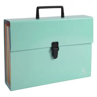 Servieta expandabila Exacompta Aquarel, cu maner, inchidere clips, carton, 18 compartimente multicolore, A4, Verde pastel