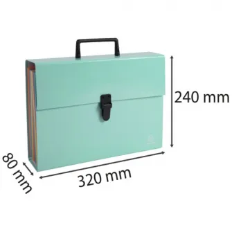 Servieta expandabila Exacompta Aquarel, cu maner, inchidere clips, carton, 18 compartimente multicolore, A4, Verde pastel