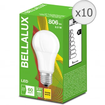 Set 10 becuri LED BELLALUX A60, E27, 8.5W (60W), 806 lm, A+, temperatura lumina calda (2700K)