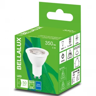 Set 10 becuri spot LED BELLALUX PAR16 50, GU10, 5W (50W), 350 lm, A+, temperatura lumina calda (4000K)