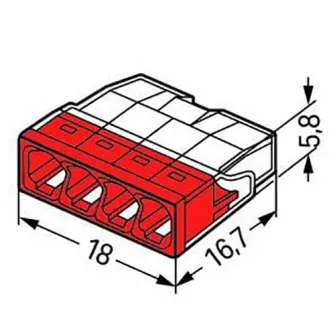 Set 100 cleme (conectori) Wago 2.5 mmp 2273-204, compact, borna cu arc, cablu masiv, 4 fire, 24A