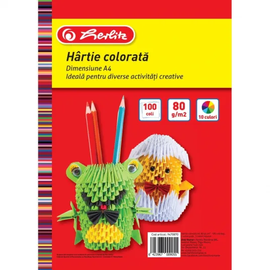 Set 100 coli, hartie color a4, 80 grame, diverse culori