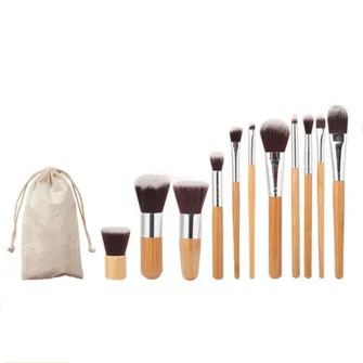Set 11 pensule machiaj, GOGOUВ®, maner bambus, makeup profesional/ incepatori, gentuta depozitare