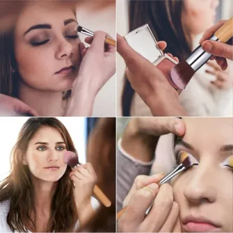 Set 11 pensule machiaj, GOGOUВ®, maner bambus, makeup profesional/ incepatori, gentuta depozitare