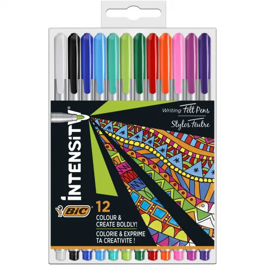 Set 12 bucati fineliner BIC Intensity Medium, asortat, blister