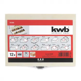 Set 12 freze KWB Einhell, 6-16 mm, 8 mm diametru ax, pentru lemn