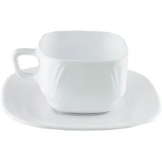 Set 12 piese cafea opal alb Dinova, 220ml, forma patrata