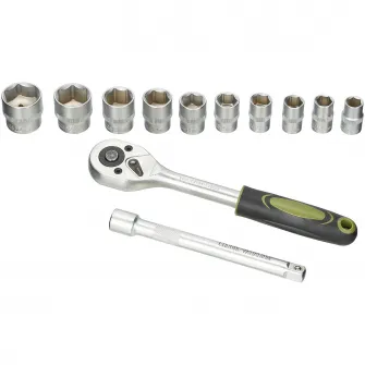 Set 12 piese Heinner CTSM018, Cheie cu clichet 3/8, capete chei tubulare, 10-24 mm, material chrome-vanadium