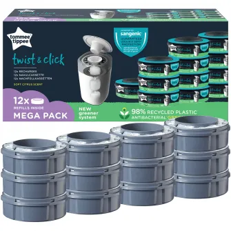 Set 12 rezerve pentru cos scutece, Tommee Tippee, Sangenic Twist and Click, Reciclabile