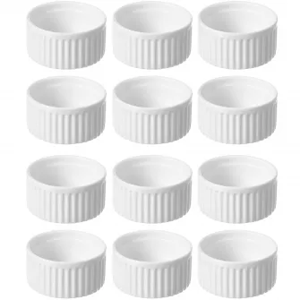 Set 12 vase ramekin, Hendi, portelan, rezistent pana la 600°C, 70x35 mm