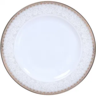 Set 18 piese Dinova Mahana portelan cu margini aurii, 6 farfurii intinse, 6 farfurii adanci, 6 farfurii desert