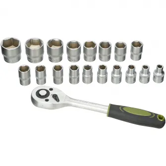 Set 19 piese Heinner CTSM019, cheie cu clichet 1/2, capete chei tubulare, 8-32 mm, material chrome-vanadium
