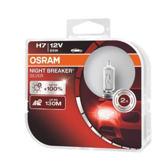 Set 2 becuri auto cu halogen Osram H7 Night Breaker Silver +100%,55W, 12V, PX26D