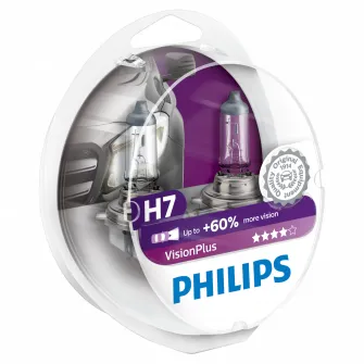 Set 2 Becuri auto far halogen Philips H7 Vision Plus, +60%, 12V, 55W