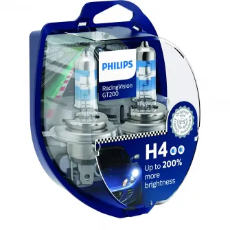 Set 2 Becuri auto PHILIPS Racing Vision GT200 H4 12V 60/55W P43T-39