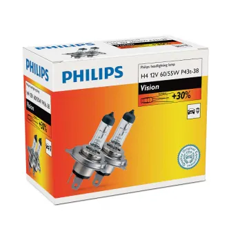 Set 2 becuri farH4 60/55W 12V Vision Philips +30%