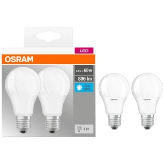 Set 2 becuri LED Osram Base Classic A60, E27, 8.5W (60W), 806 lm, A+, lumina neutra (4000K)