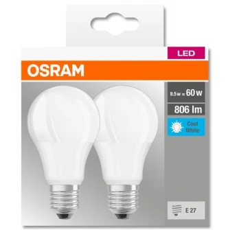 Set 2 becuri LED Osram Base Classic A60, E27, 8.5W (60W), 806 lm, A+, lumina neutra (4000K)