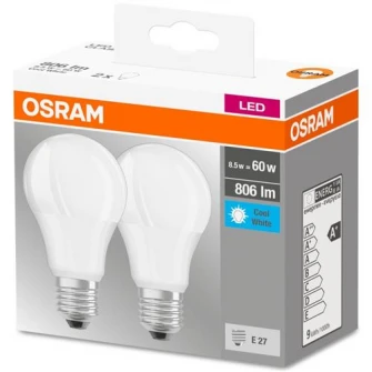 Set 2 becuri LED Osram Base Classic A60, E27, 8.5W (60W), 806 lm, A+, lumina neutra (4000K)