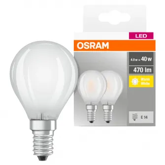 Set 2 becuri LED Osram Base Classic P, E14, 4W (40W), 470 lm, A++, temperatura culoare calda (2700K)