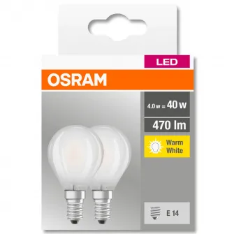 Set 2 becuri LED Osram Base Classic P, E14, 4W (40W), 470 lm, A++, temperatura culoare calda (2700K)