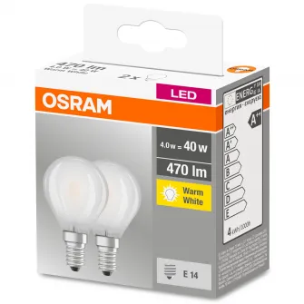 Set 2 becuri LED Osram Base Classic P, E14, 4W (40W), 470 lm, A++, temperatura culoare calda (2700K)