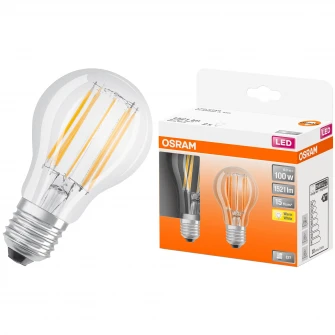 Set 2 becuri LED OSRAM Star Filament A100, E27, 10W (100W), 1521 lm, lumina calda (2700K), clasa energetica A++, 15 000 ore functionare